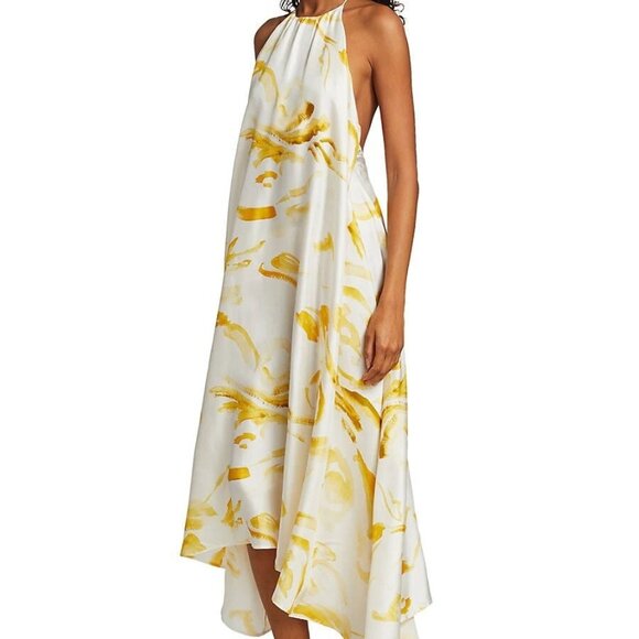 cult gaia Dresses & Skirts - NWT Cult Gaia Womens Yellow Multicolor Chelsea Floral Silk Midi Dress Size M
